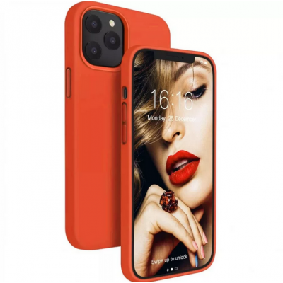 Husa iPhone 13 Pro Max, SIlicon Catifelat cu interior Microfibra, Orange